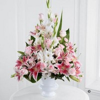 Pink Rose, Lily and Gladioli Service Arrangement *