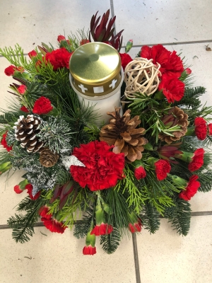 Christmas Grave arrangement with outdoor candle