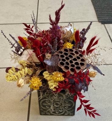 Dried Arrangement in a Ceramic Container