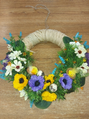 PURPLE AND YELLOW DOOR WREATH