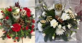 Christmas Grave arrangement with outdoor candle
