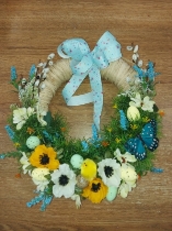 Blue Ribbon and Butterfly Door Wreath