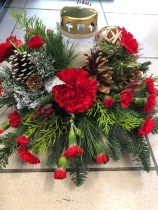 Christmas Grave arrangement with outdoor candle